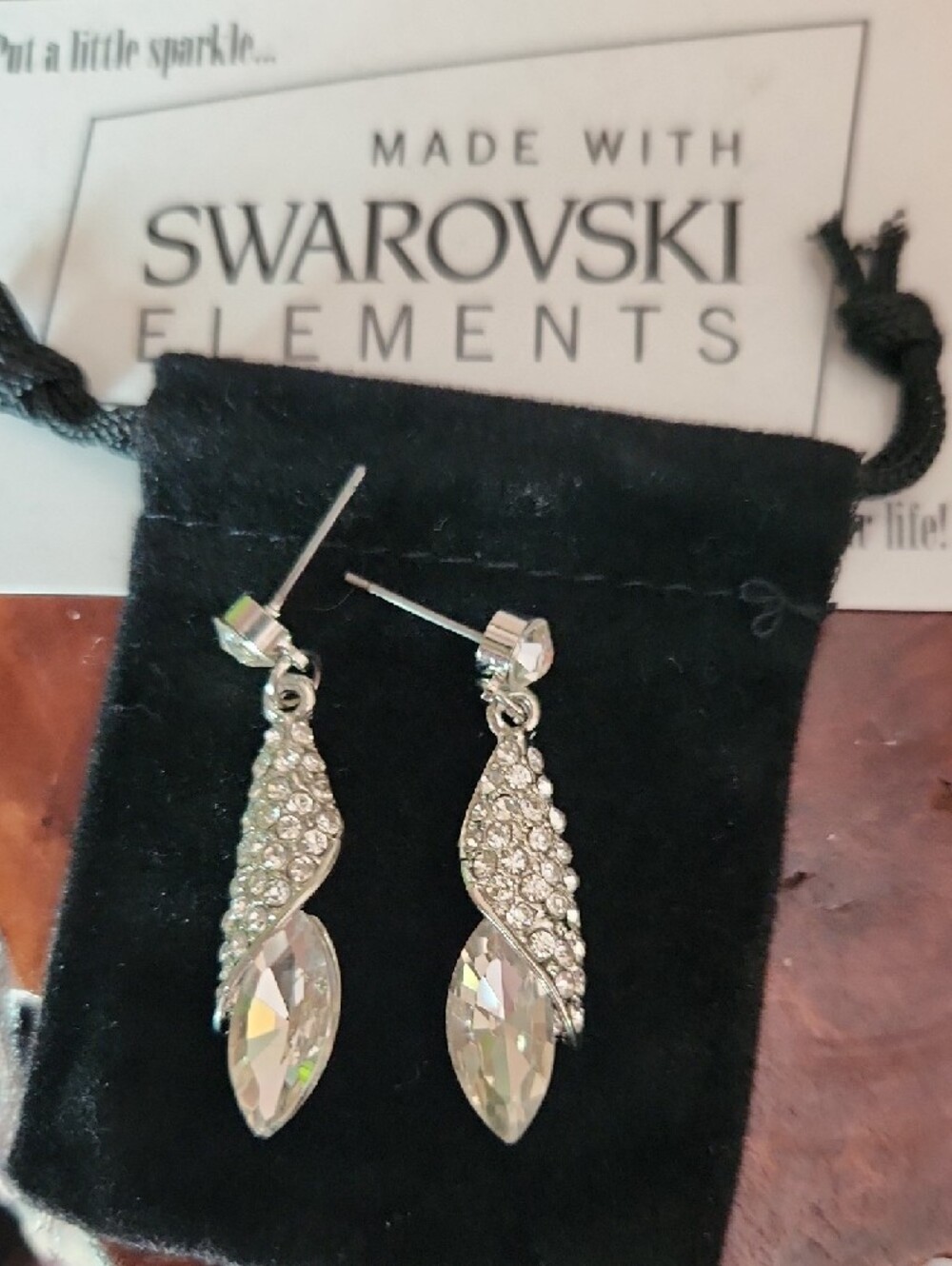 Silver-Tone Swarovski Elements Crystal Drop Earrings NWOT